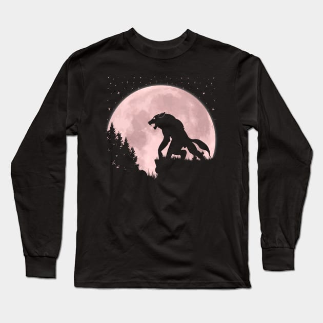 Werewolf Moon Long Sleeve T-Shirt by Tesszero